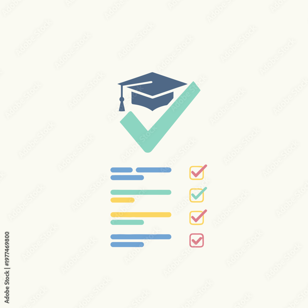 Graduation Hat Check Graduation Cap Icon with Check Mark. Stock Vector | Adobe Stock
