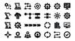 © MD - Industrial automation and workflow optimization icons, set of 28 black solid vector symbols for manufacturing process and business management