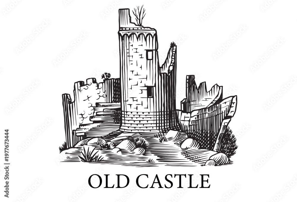 Old castle and tower of a medieval construction. Fortress or Chateau ...