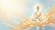 © Eve - Dreamy Buddha Purnima background with silhouette of Buddha in lotus pose and glowing sparkles. Soft pastel spiritual art for Vesak Day, mindfulness meditation and zen concept.