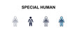 © Design_Farm - special human multi-style outline icon set - feelings concept. Thin line, regular, filled, colored special human icon