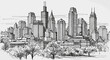 © iconic abdula - Cityscape Sketch: Modern Skyscrapers and Historic Buildings with Trees
