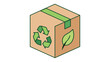 © Shazia - Sustainable cardboard shipping box vector icon illustration with green recycle logo and leaf emblem. Minimalist flat isometric design for eco-friendly packaging and delivery services.