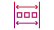 © Maheen  - Vibrant red and purple gradient vector icon illustration of a grid system and page layout design, featuring horizontal arrows and square elements for web development, UI/UX, and graphic design.