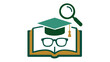 © Mazhar - Education and Research Vector Icon Illustration Featuring an Open Book, Graduation Cap, Magnifying Glass, and Glasses for Academic Success, Learning, Strategy Consulting, and Knowledge Search.