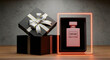 © Bdboom - Gift boxed perfume bottle with neon light frame still life fragrance packaging cosmetics advertisement romantic designer