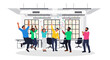 © Gunawan - Joyful diverse business team celebrating a successful project completion in a modern office with confetti. A vibrant vector illustration of teamwork and achievement