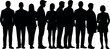 © MstAduri - Diverse group of people standing silhouettes minimal black vector illustration for community teamwork corporate staff and social inclusion concept use