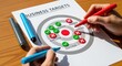 © The Little Hut - Hands marking business targets on a dartboard with success and failure outcomes, planning strategy