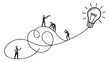 © official  - Team collaborates on a winding path towards a bright idea symbolized by a lightbulb.