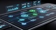 © Tayyab - Digital tablet interface displaying complex data visualization and network workflow charts