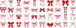 © Sajjit - Ribbon with bow silhouette collection vector set in red color. 40+ trendy coquette aesthetic bows in various styles, perfect for Christmas, Valentine, fashion and gift designs.
