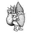 © garenx - Vintage Engraved Illustration of a Festive Gnome Carrying a Sack Full of Toys