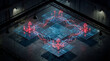 © IRON - Digital network security alert with red warning icons and nodes