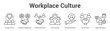 © Jaya - Workplace Culture web banner icon set vector illustration concept for business with icon of Company Culture, Employee Engagement, Conflict Resolution, Team Synergy, Employee Retention, Remote Te.