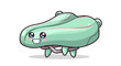 © want - Cute alien creature with big eyes smiling and four legs on white background, illustration