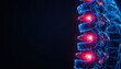 © Salwa Art - Human spine anatomy displays glowing red inflammation points indicating back pain and discomfort.