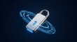 © Rohan - Close-up of a silver padlock with glowing blue digital light rings representing cyber security on a dark background