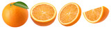 orange fruit with leaves, slices and half isolated, transparent PNG, collection, PNG format
