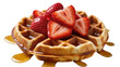 © Elena - Golden brown waffles topped with fresh sliced strawberries and syrup, isolated on transparent background