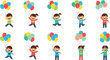 © Sufea - Happy Child Character Collection with Colorful Balloons – Vector Illustration Set