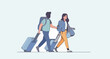 © Mdsumon - Travel People with Luggage – Flat Couple Travelers Walking with Suitcases Vector Illustration