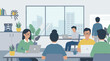 © Pixelply - Diverse team working on laptops in modern office workspace with city view