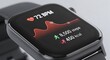 © Sambi - Close-up view of a smartwatch screen displaying fitness tracking data during a workout on a gray surface