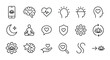 © VectorGomes - Maximum ultra-simplified mobile mental health and wellbeing web icons in line art style. Symbols of digital meditation, emotional tracking, and psychological wellness. Clean black and white vector ill