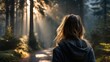 © vectorizer88 - Person Walking Along Forest Trail with Sunlight Filtering Through Trees