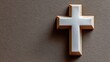 © Matcha_09 - White Cross with Wooden Frame on Textured Brown Background Symbolizing Faith, Spirituality, and Religious Beliefs for Inspirational Content