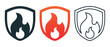 © YoGinta - Fire Protection Icon with Shield and Flame. Heat Resistant Safety. Vector Illustration