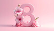 © Muh - A delicate pink number eight is adorned with blooming cherry blossoms against a soft pink backdrop.