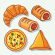 © Delina - Colorful illustrated assortment of delicious baked pastries and savory food items