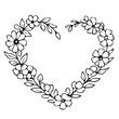 © primus - A minimalist vector illustration of a heart shaped frame with floral and leaf elements, designed with gentle forms and simple lines to express romance and natural beauty.