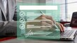© Wei - Businessman using laptop with digital checklist overlay signing contract verifying tasks completing online form approval process corporate workflow modern office workspace