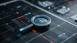 © ilham - Futuristic magnifying glass scanning digital data interface on a dark technological grid background