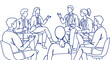 © SasubuArt - Business Team Meeting and Group Discussion, Office Communication Line Art Illustration