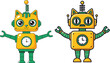 © professional design - Two cute cartoon cat robots with green and yellow design