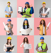 © Pixel-Shot - Collage of engineers on grey and pink backgrounds