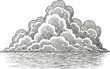 © Purple_Lamp - Hand drawn vintage cloud illustration above calm water surface in black and white engraving