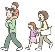 © タダエミコ Emiko Tada - お出かけをする若い両親と子どもたちの4人家族