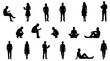 © Sandaruwan - People silhouette collection featuring diverse men and women in various poses like sitting walking and using devices | Vector set for architectural scale