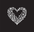 © bleskk - Heart with spring flowers vector black background white sketch