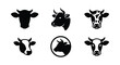 © DesignHost - Cow head silhouette icons, set of 6 bull and cattle vector illustrations, black and white farm animal logos for butchery and dairy branding
