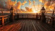 © TORO's STOCK - Golden hour sunset from a historic ship deck, perfect for adventure, travel, or storytelling presentations.