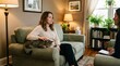 © musa - Woman in therapy session with cat, talking to therapist.