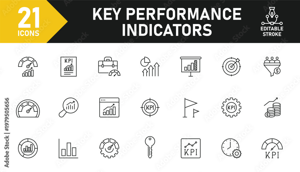 Key Performance Indicator line icon set. Set of 21 outline icons ...