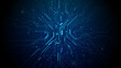 © AntonKhrupinArt - Modern circuit board pattern with glowing blue lines and AI chip elements. Digital tech background for futuristic computer design concepts and electronic network graphics. Vector illustration.