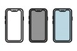 © adobe online - Three different color smartphones illustrations depicting modern mobile digital technology devices in sequence.